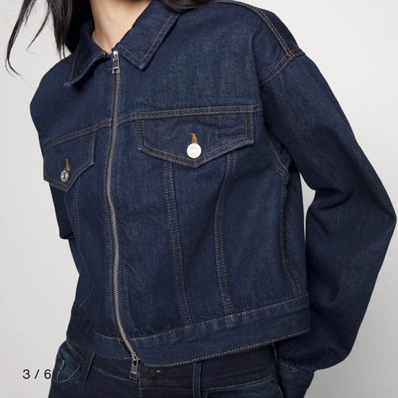 FRAME 
EXPOSED ZIP CROPPED JACKET - DENIM JACKET - Picture 2 of 5